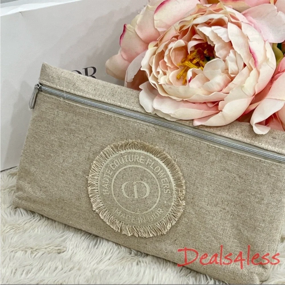 Dior Pouch Cosmetic Bag Travel Case Clutch Haute Couture Flowers Canvas NEW